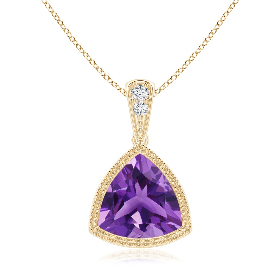 8mm AAA Bezel-Set Trillion Amethyst Pendant with Milgrain in Yellow Gold 