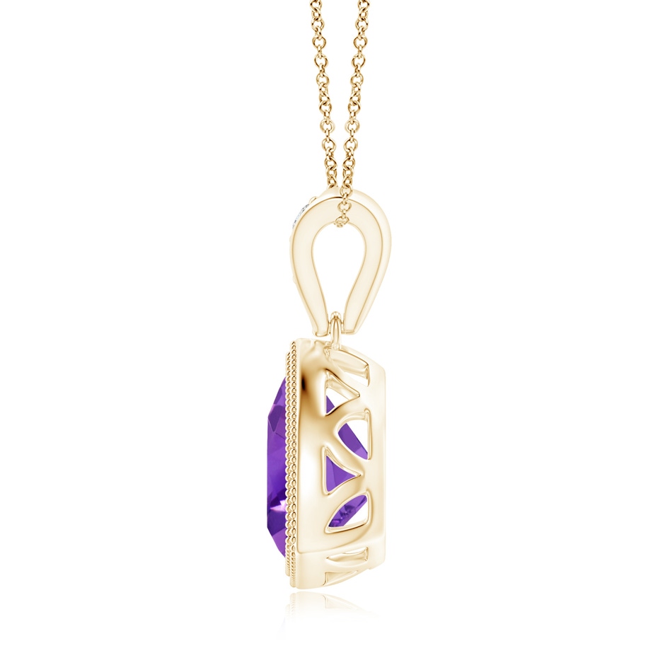 8mm AAAA Bezel-Set Trillion Amethyst Pendant with Milgrain in Yellow Gold side 1