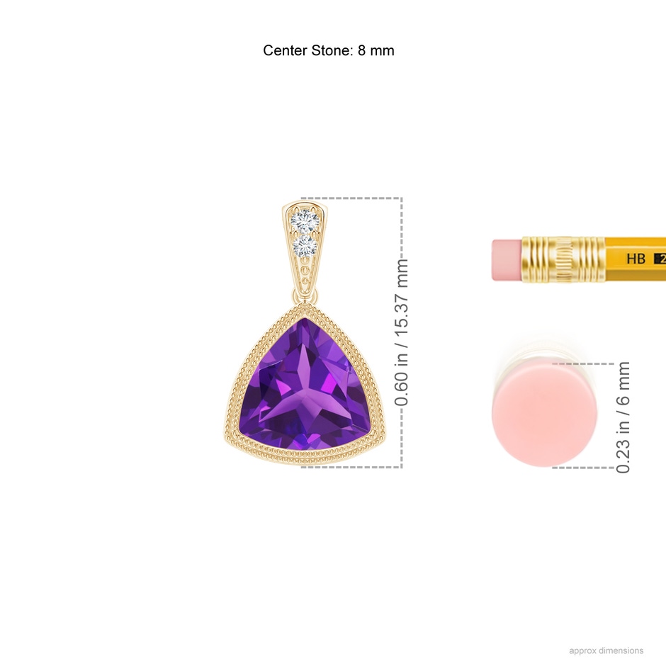8mm AAAA Bezel-Set Trillion Amethyst Pendant with Milgrain in Yellow Gold ruler
