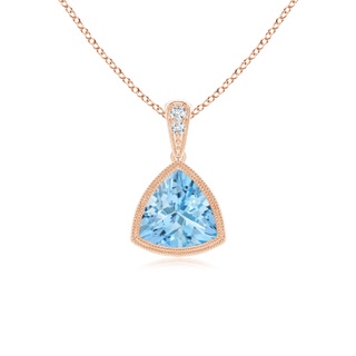 6mm AAAA Bezel-Set Trillion Aquamarine Pendant with Milgrain in Rose Gold