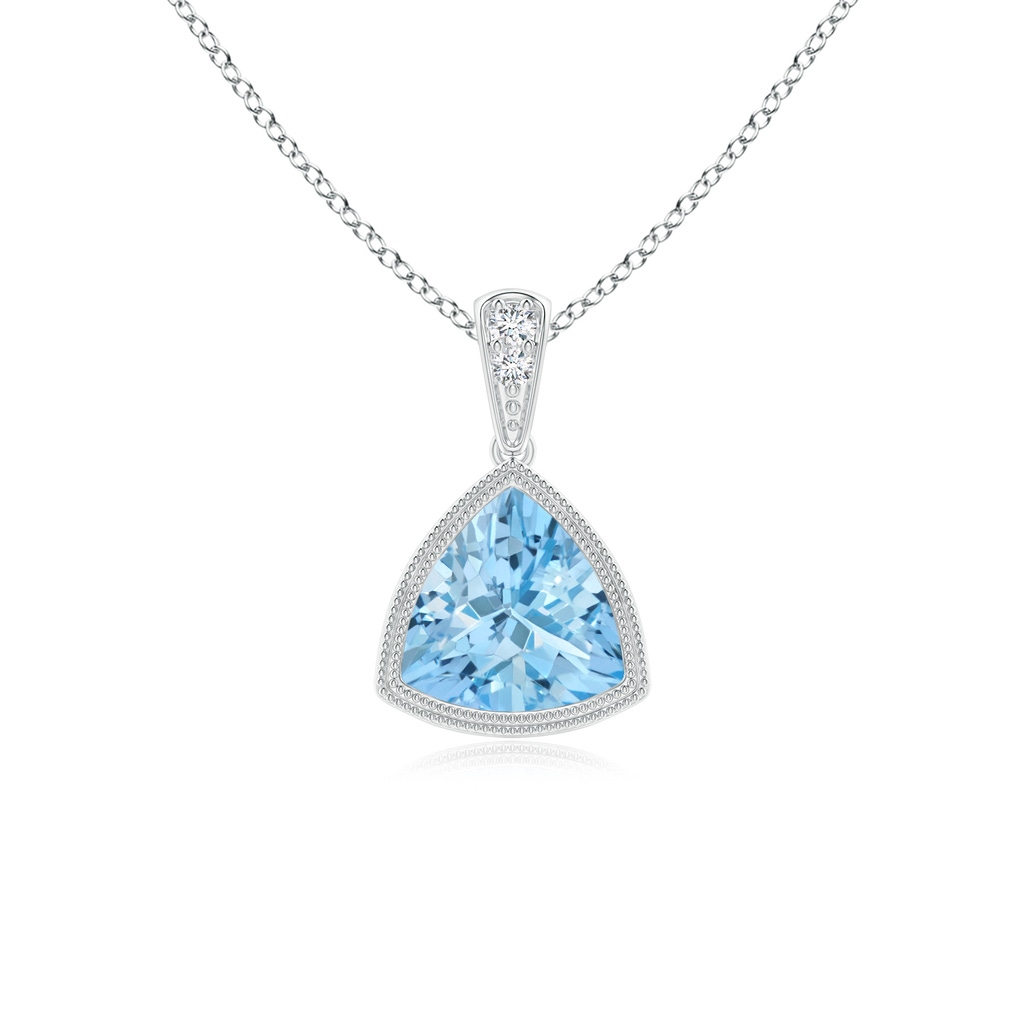 6mm AAAA Bezel-Set Trillion Aquamarine Pendant with Milgrain in White Gold