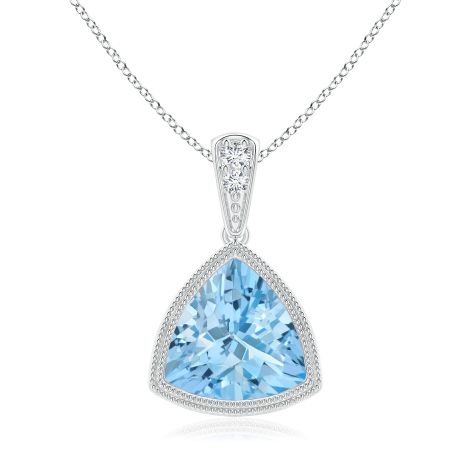 8mm AAAA Bezel-Set Trillion Aquamarine Pendant with Milgrain in White Gold 