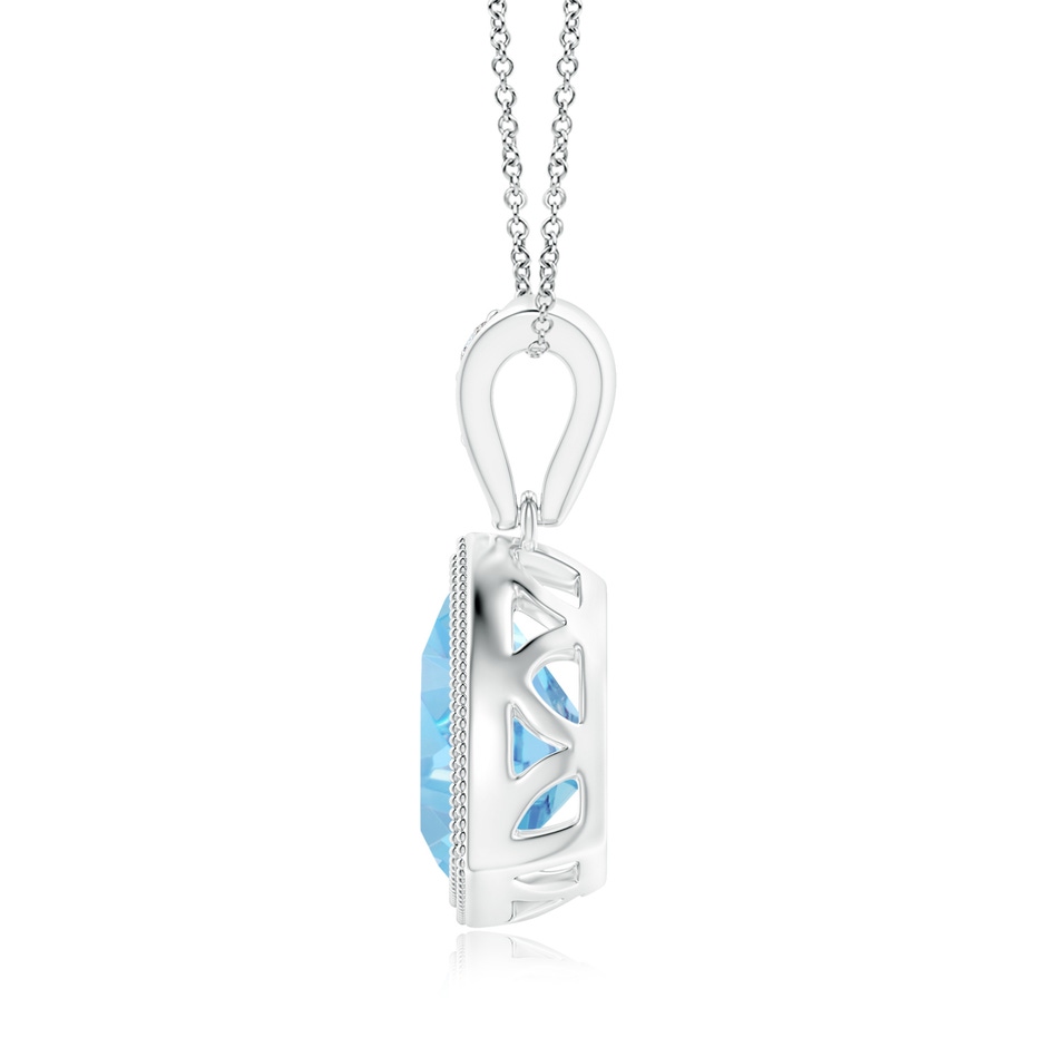 8mm AAAA Bezel-Set Trillion Aquamarine Pendant with Milgrain in White Gold side 1