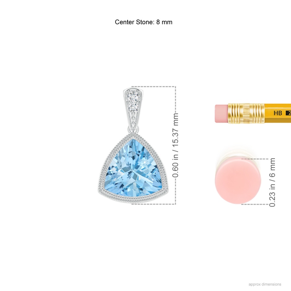 8mm AAAA Bezel-Set Trillion Aquamarine Pendant with Milgrain in White Gold ruler