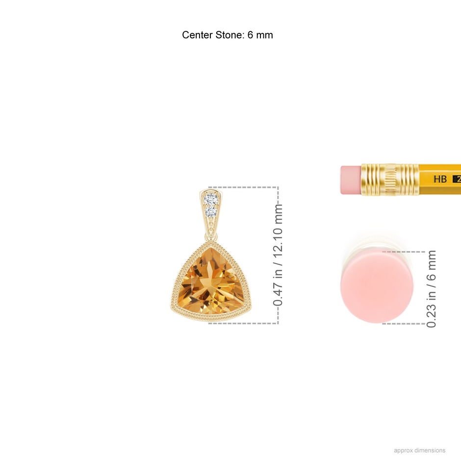 6mm A Bezel-Set Trillion Citrine Pendant with Milgrain in Yellow Gold ruler