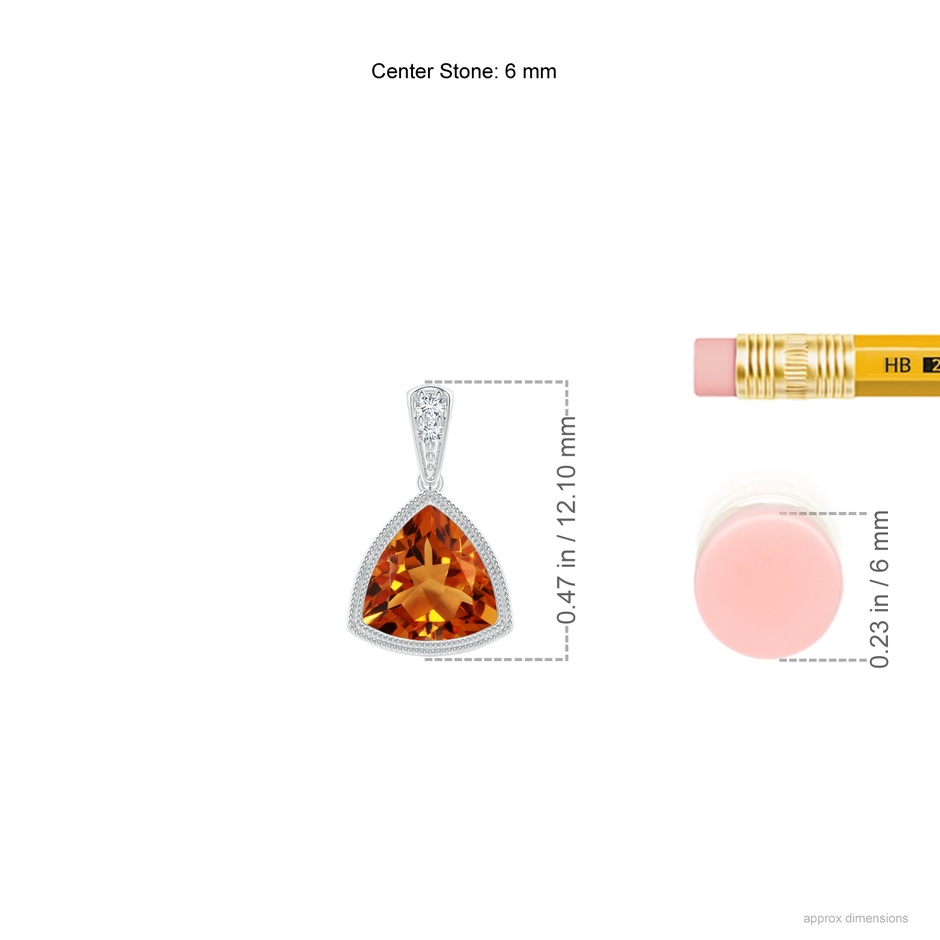 6mm AAAA Bezel-Set Trillion Citrine Pendant with Milgrain in S999 Silver ruler