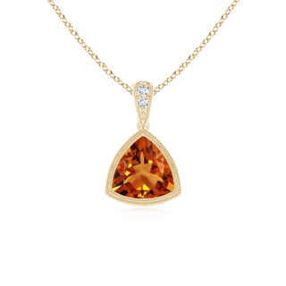 6mm AAAA Bezel-Set Trillion Citrine Pendant with Milgrain in Yellow Gold