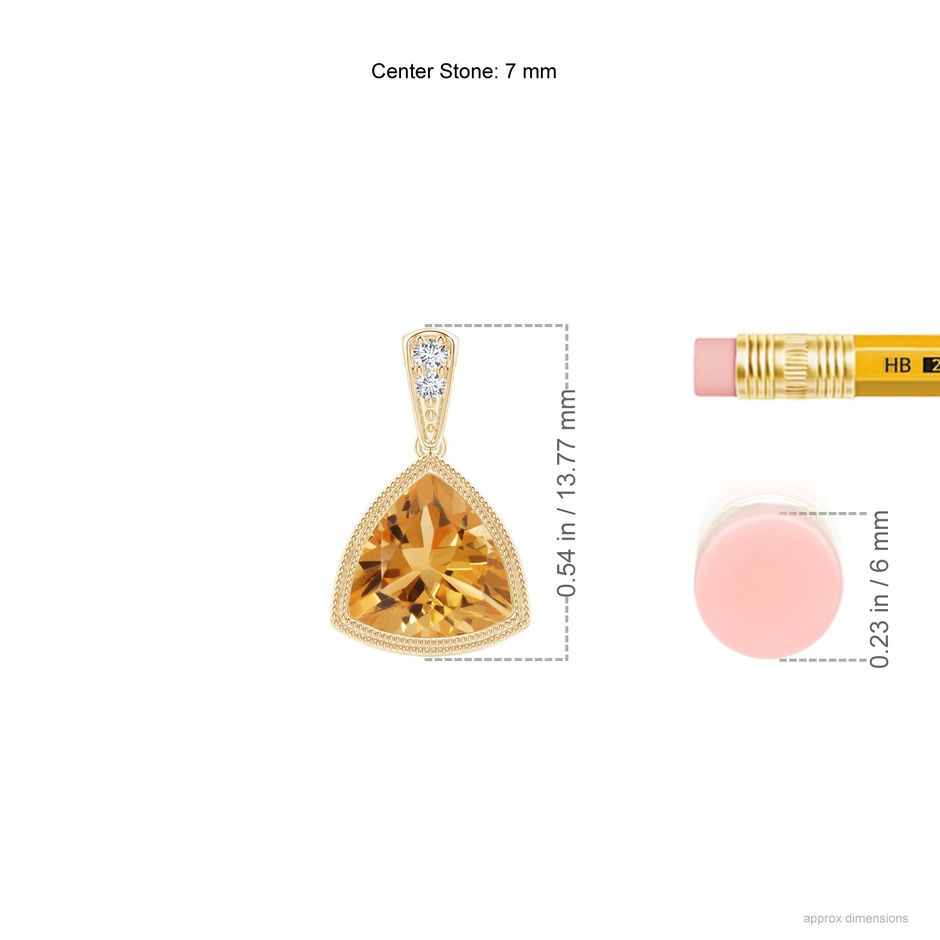 7mm A Bezel-Set Trillion Citrine Pendant with Milgrain in Yellow Gold ruler