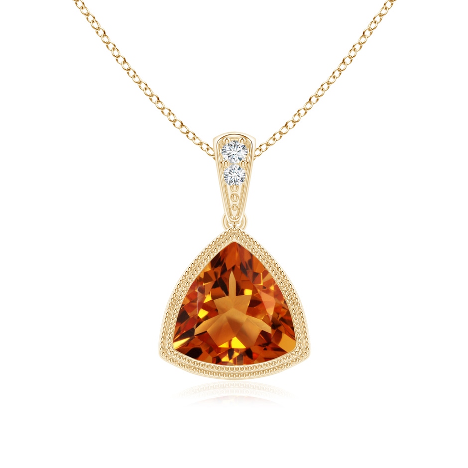 7mm AAAA Bezel-Set Trillion Citrine Pendant with Milgrain in Yellow Gold 