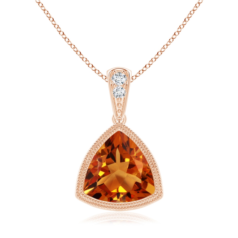 8mm AAAA Bezel-Set Trillion Citrine Pendant with Milgrain in Rose Gold 