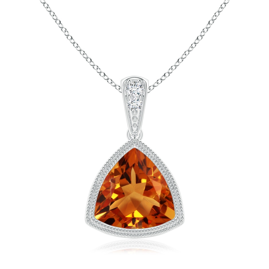 8mm AAAA Bezel-Set Trillion Citrine Pendant with Milgrain in White Gold 