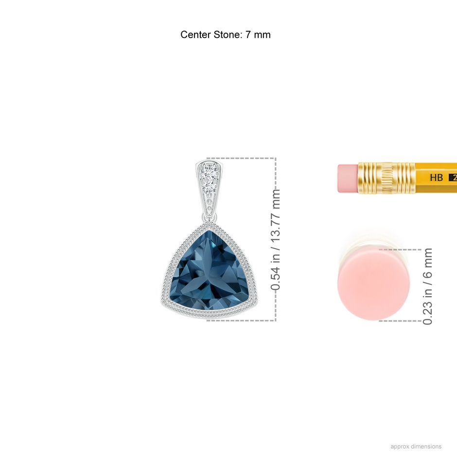 7mm A Bezel-Set Trillion London Blue Topaz Pendant with Milgrain in P950 Platinum ruler