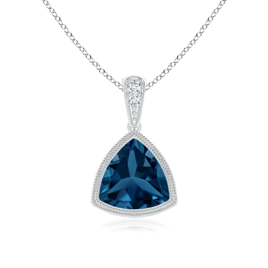 7mm AAA Bezel-Set Trillion London Blue Topaz Pendant with Milgrain in White Gold 