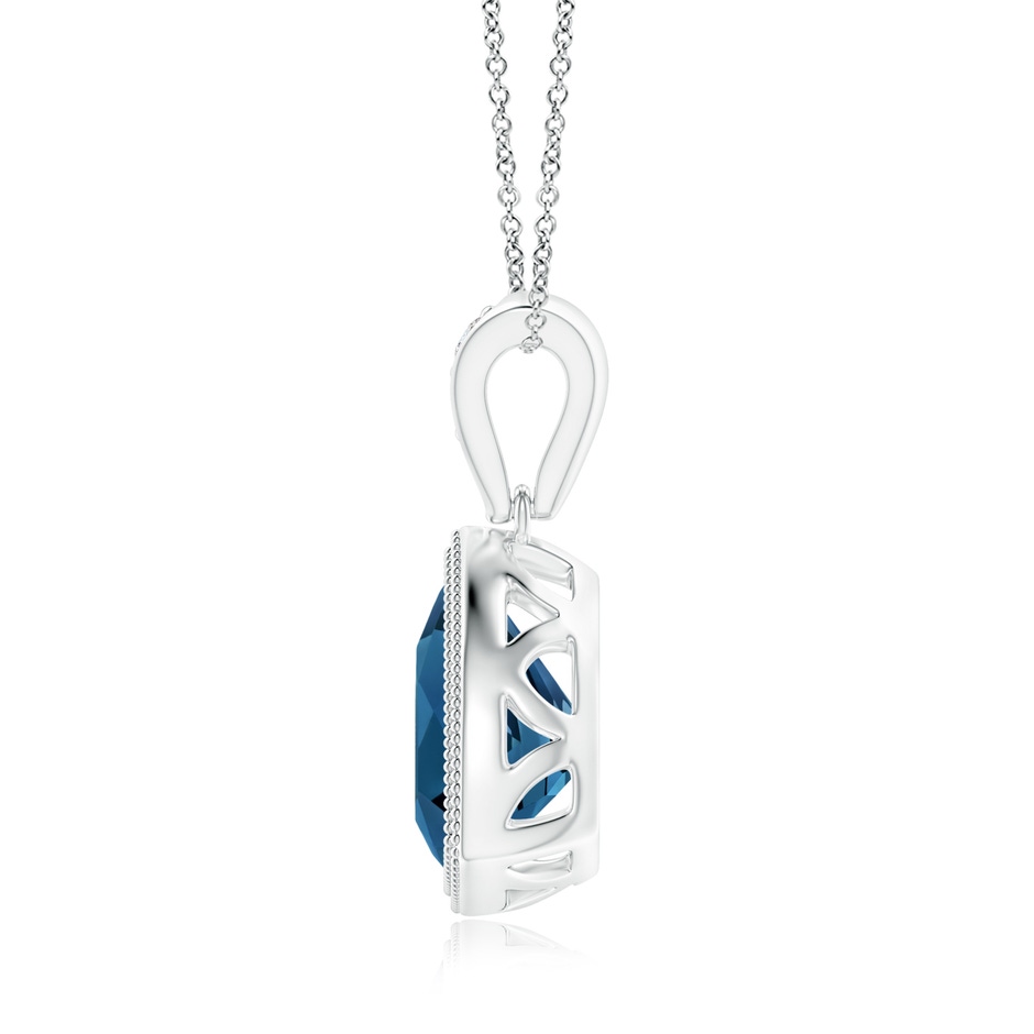 8mm AAA Bezel-Set Trillion London Blue Topaz Pendant with Milgrain in White Gold side 1