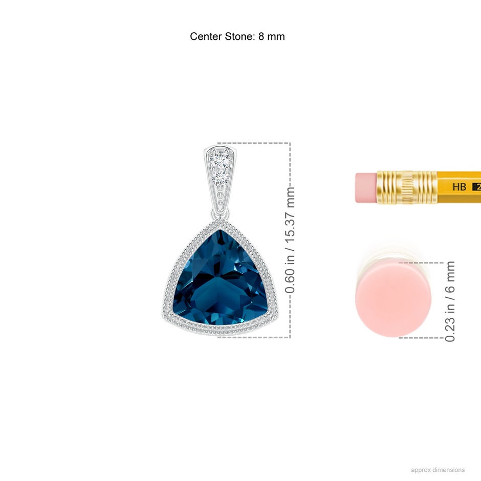 8mm AAAA Bezel-Set Trillion London Blue Topaz Pendant with Milgrain in White Gold ruler