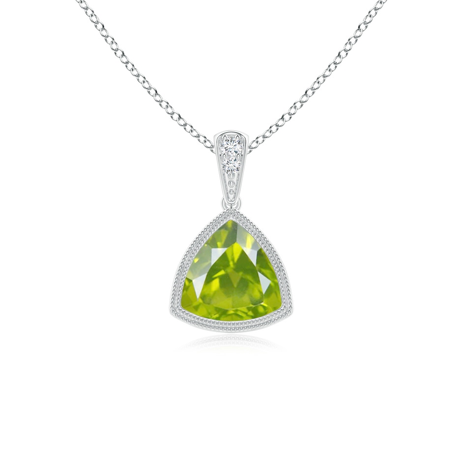 6mm AA Bezel-Set Trillion Peridot Pendant with Milgrain in White Gold 