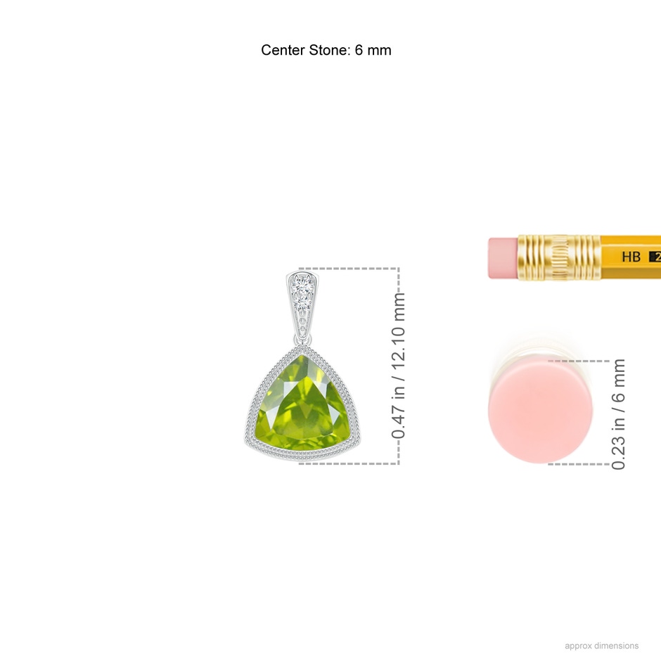 6mm AA Bezel-Set Trillion Peridot Pendant with Milgrain in White Gold ruler