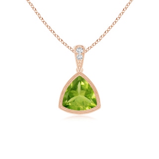 6mm AAA Bezel-Set Trillion Peridot Pendant with Milgrain in Rose Gold