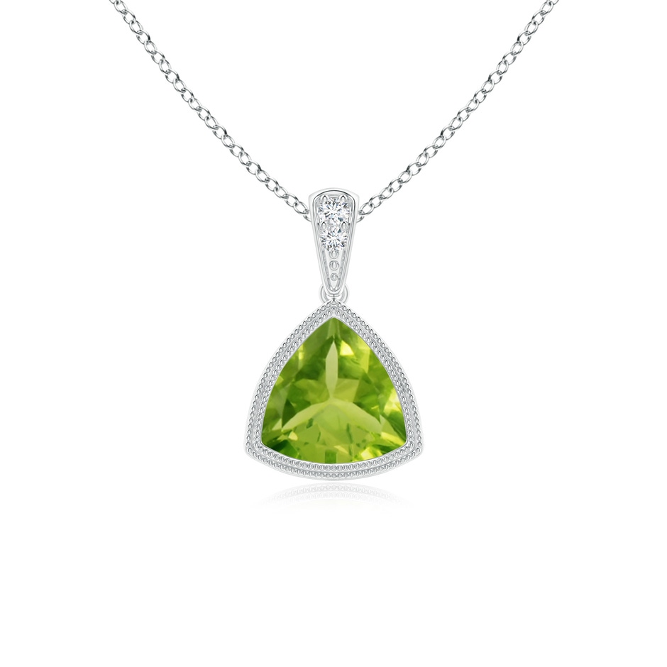 6mm AAA Bezel-Set Trillion Peridot Pendant with Milgrain in White Gold 