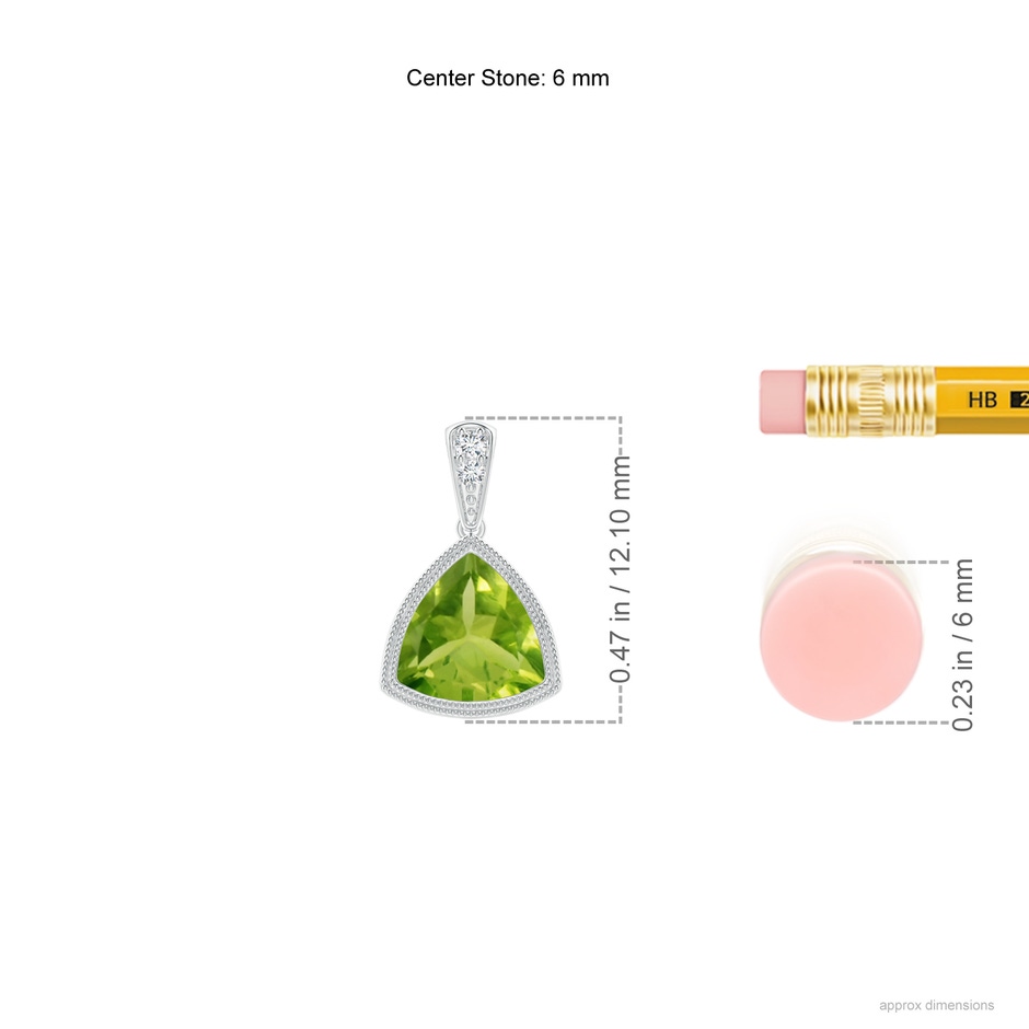 6mm AAA Bezel-Set Trillion Peridot Pendant with Milgrain in White Gold ruler