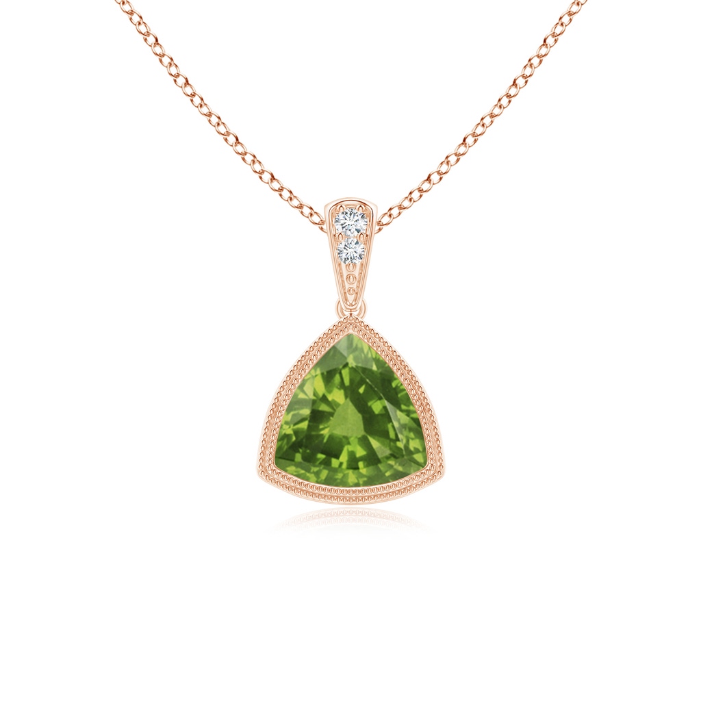 6mm AAAA Bezel-Set Trillion Peridot Pendant with Milgrain in Rose Gold