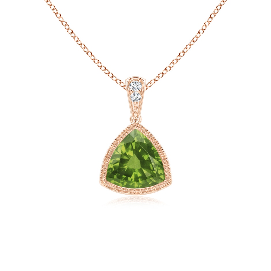6mm AAAA Bezel-Set Trillion Peridot Pendant with Milgrain in Rose Gold 