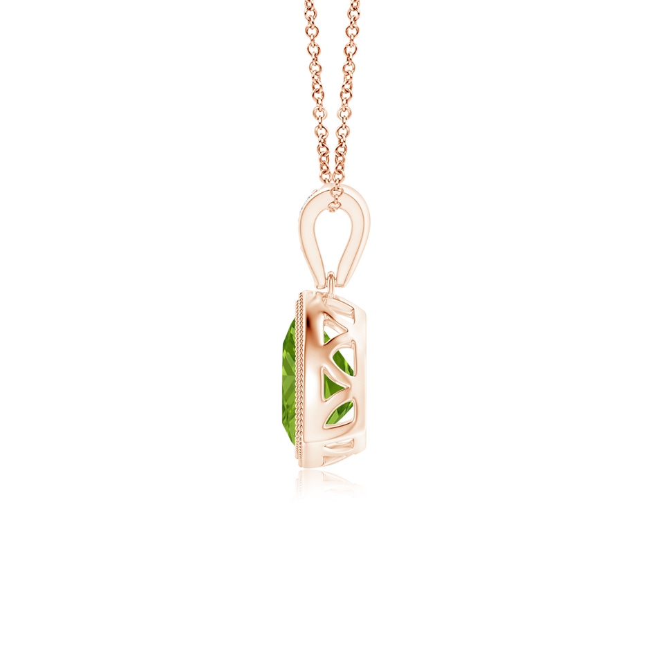 6mm AAAA Bezel-Set Trillion Peridot Pendant with Milgrain in Rose Gold side 1
