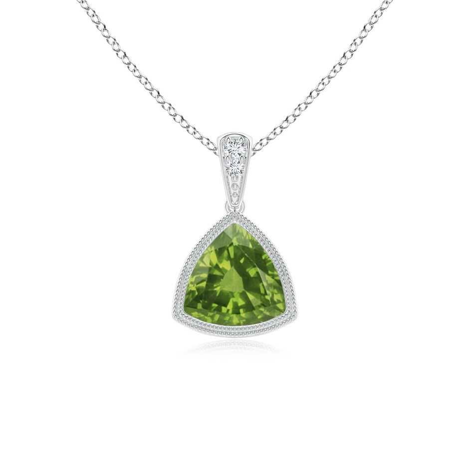 6mm AAAA Bezel-Set Trillion Peridot Pendant with Milgrain in S999 Silver 