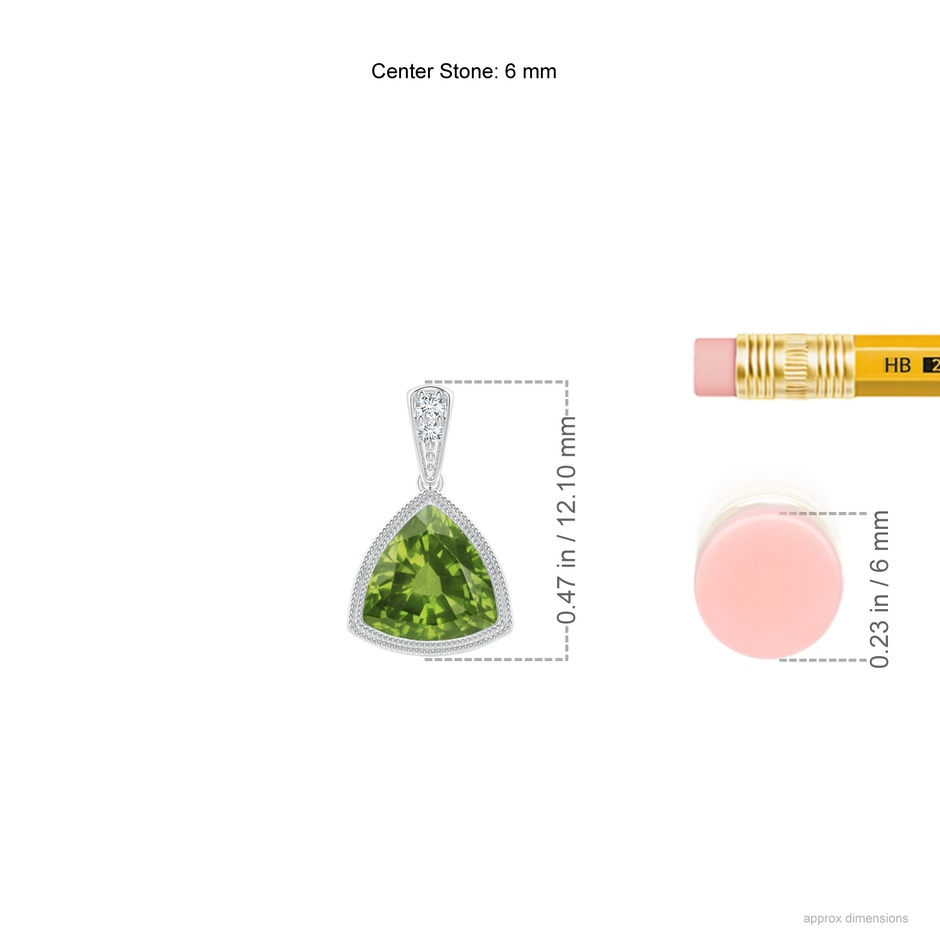 6mm AAAA Bezel-Set Trillion Peridot Pendant with Milgrain in S999 Silver ruler