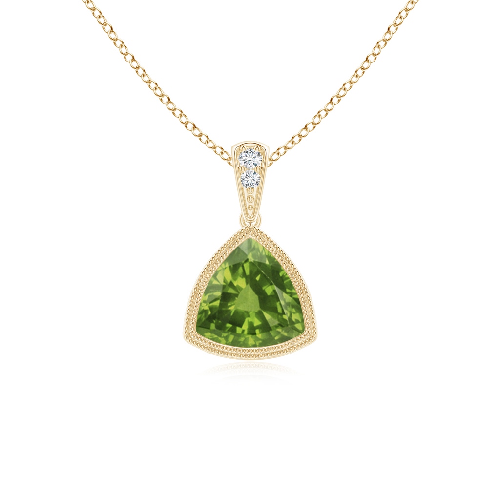 6mm AAAA Bezel-Set Trillion Peridot Pendant with Milgrain in Yellow Gold
