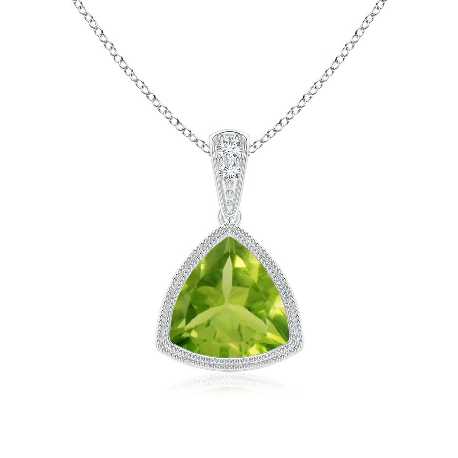 7mm AAA Bezel-Set Trillion Peridot Pendant with Milgrain in White Gold 