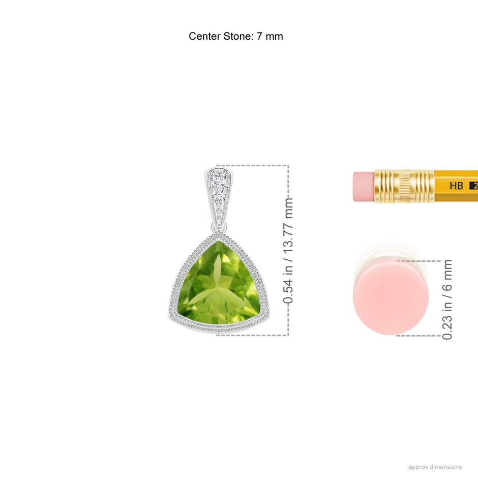 7mm AAA Bezel-Set Trillion Peridot Pendant with Milgrain in White Gold ruler