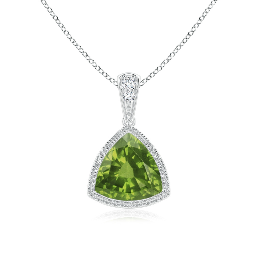 7mm AAAA Bezel-Set Trillion Peridot Pendant with Milgrain in P950 Platinum