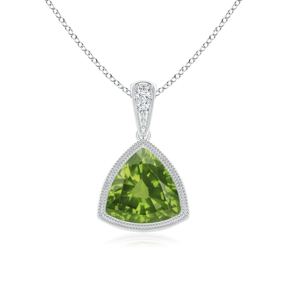 7mm AAAA Bezel-Set Trillion Peridot Pendant with Milgrain in P950 Platinum 
