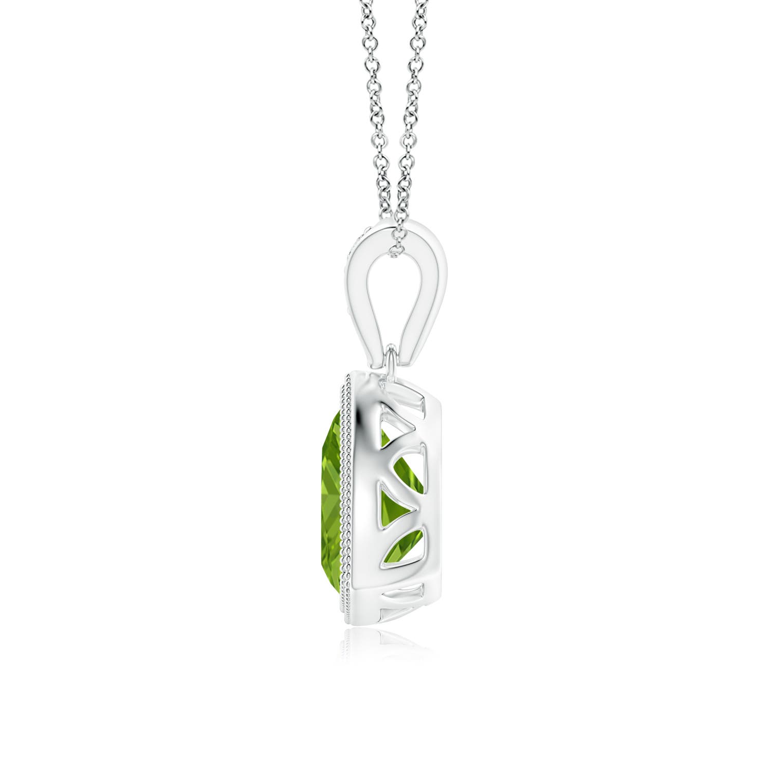 7mm AAAA Bezel-Set Trillion Peridot Pendant with Milgrain in P950 Platinum