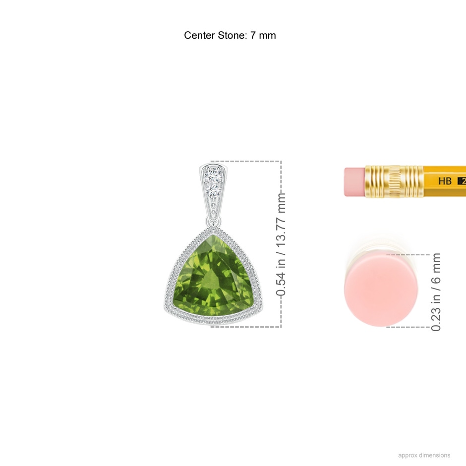 7mm AAAA Bezel-Set Trillion Peridot Pendant with Milgrain in P950 Platinum ruler