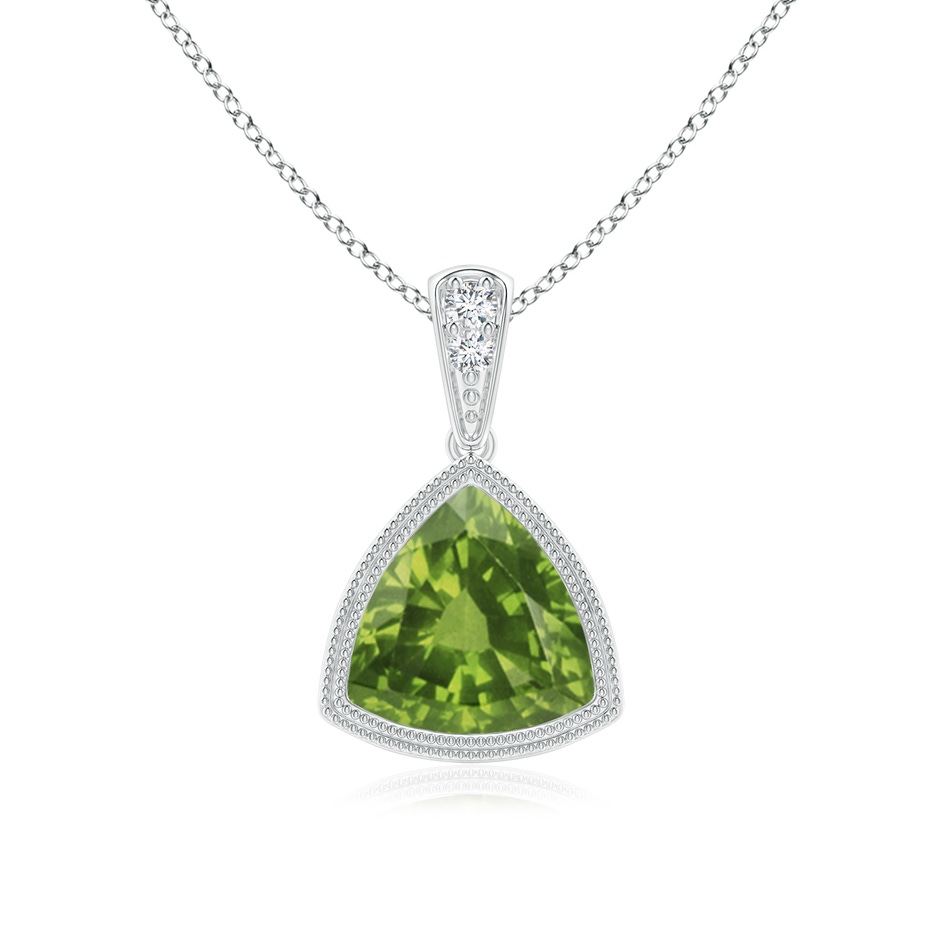 7mm AAAA Bezel-Set Trillion Peridot Pendant with Milgrain in White Gold 