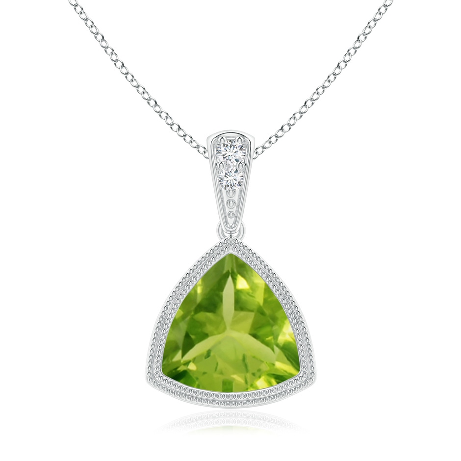8mm AAA Bezel-Set Trillion Peridot Pendant with Milgrain in White Gold 