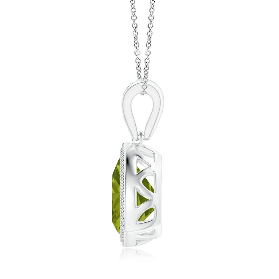 8mm AAA Bezel-Set Trillion Peridot Pendant with Milgrain in White Gold side 1