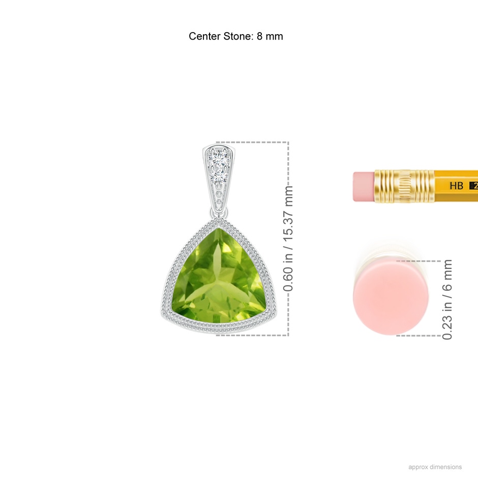 8mm AAA Bezel-Set Trillion Peridot Pendant with Milgrain in White Gold ruler