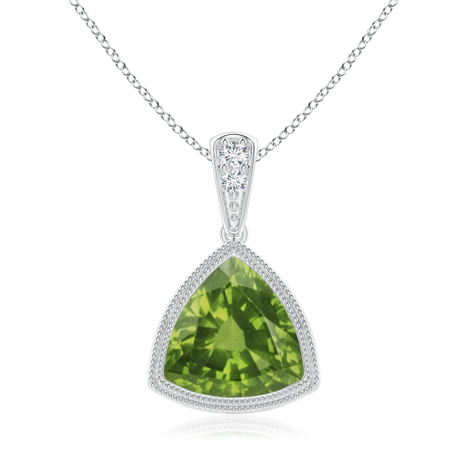 8mm AAAA Bezel-Set Trillion Peridot Pendant with Milgrain in P950 Platinum 
