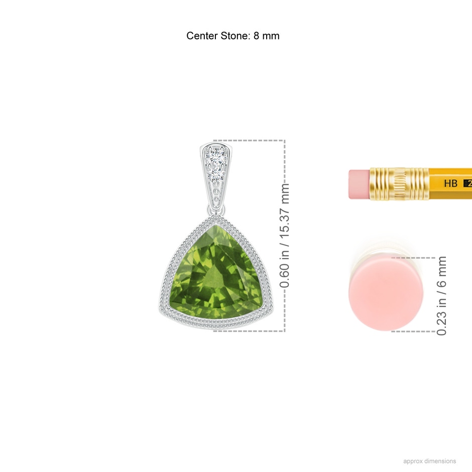 8mm AAAA Bezel-Set Trillion Peridot Pendant with Milgrain in P950 Platinum ruler