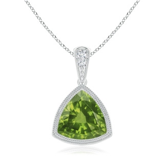 8mm AAAA Bezel-Set Trillion Peridot Pendant with Milgrain in White Gold