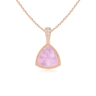 6mm AAAA Bezel-Set Trillion Rose Quartz Pendant with Milgrain in Rose Gold