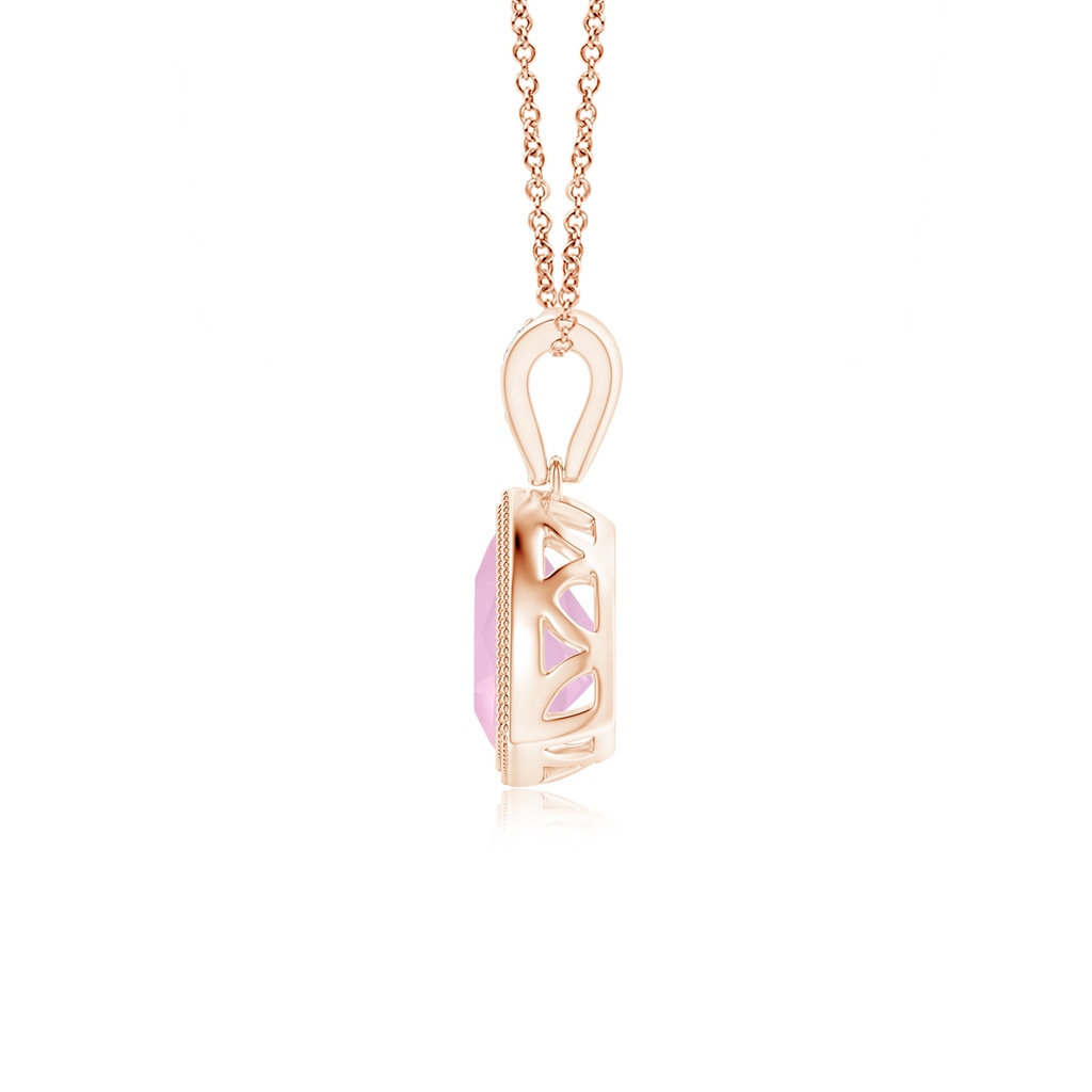 6mm AAAA Bezel-Set Trillion Rose Quartz Pendant with Milgrain in Rose Gold - side 1