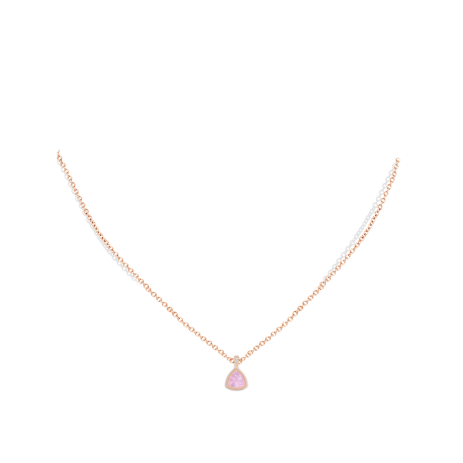 6mm AAAA Bezel-Set Trillion Rose Quartz Pendant with Milgrain in Rose Gold body-neck