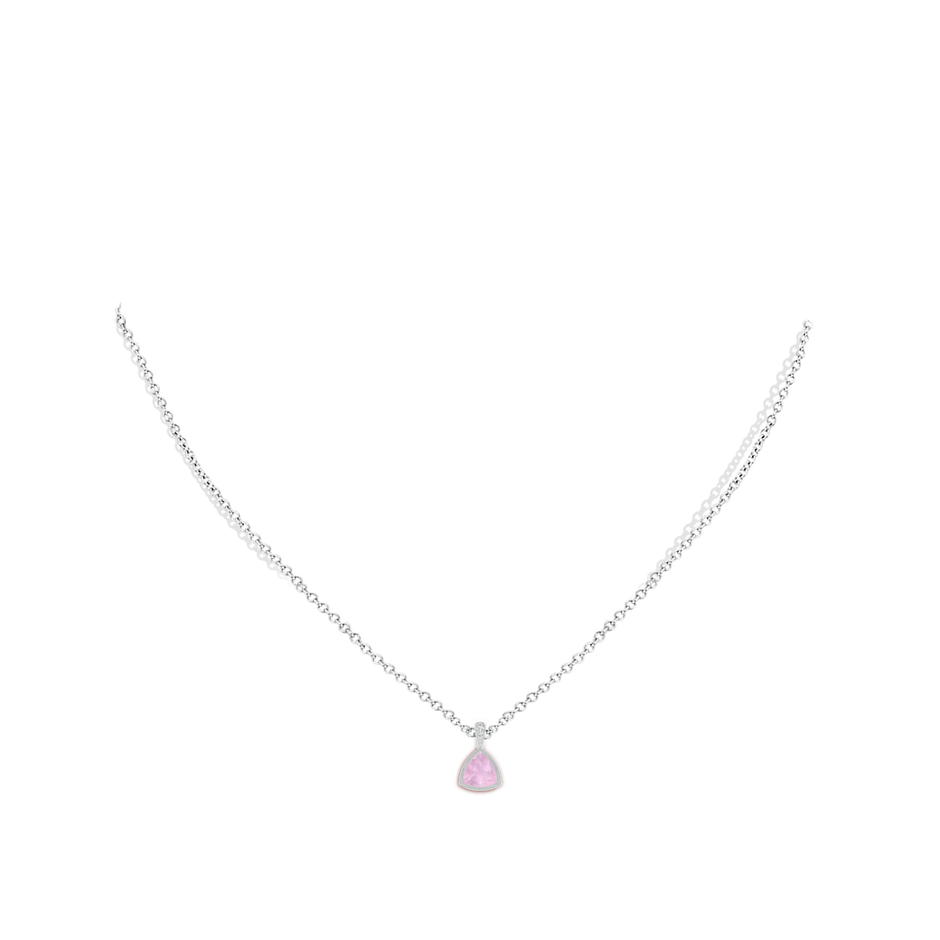 6mm AAAA Bezel-Set Trillion Rose Quartz Pendant with Milgrain in S999 Silver body-neck