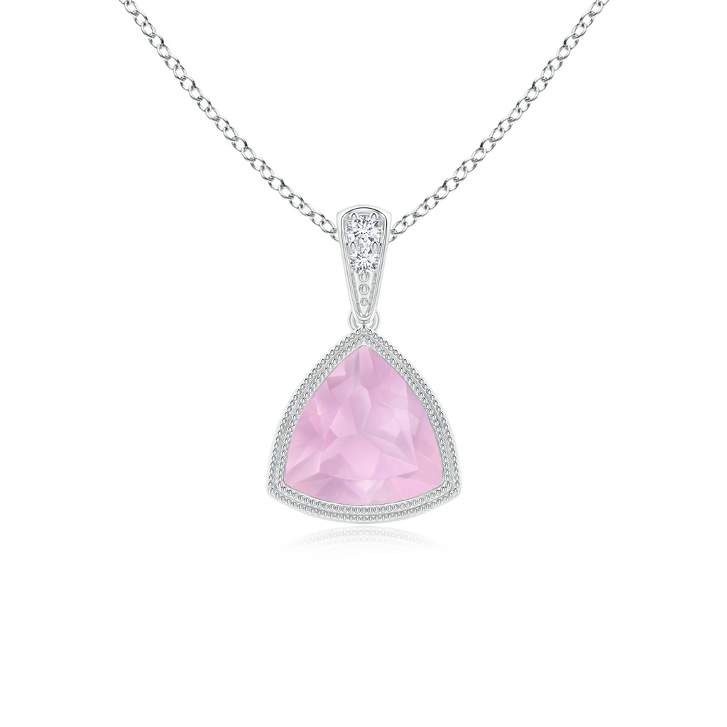 6mm AAAA Bezel-Set Trillion Rose Quartz Pendant with Milgrain in White Gold