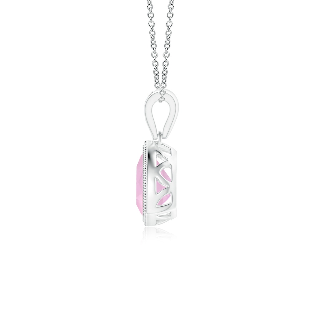 6mm AAAA Bezel-Set Trillion Rose Quartz Pendant with Milgrain in White Gold - side 1