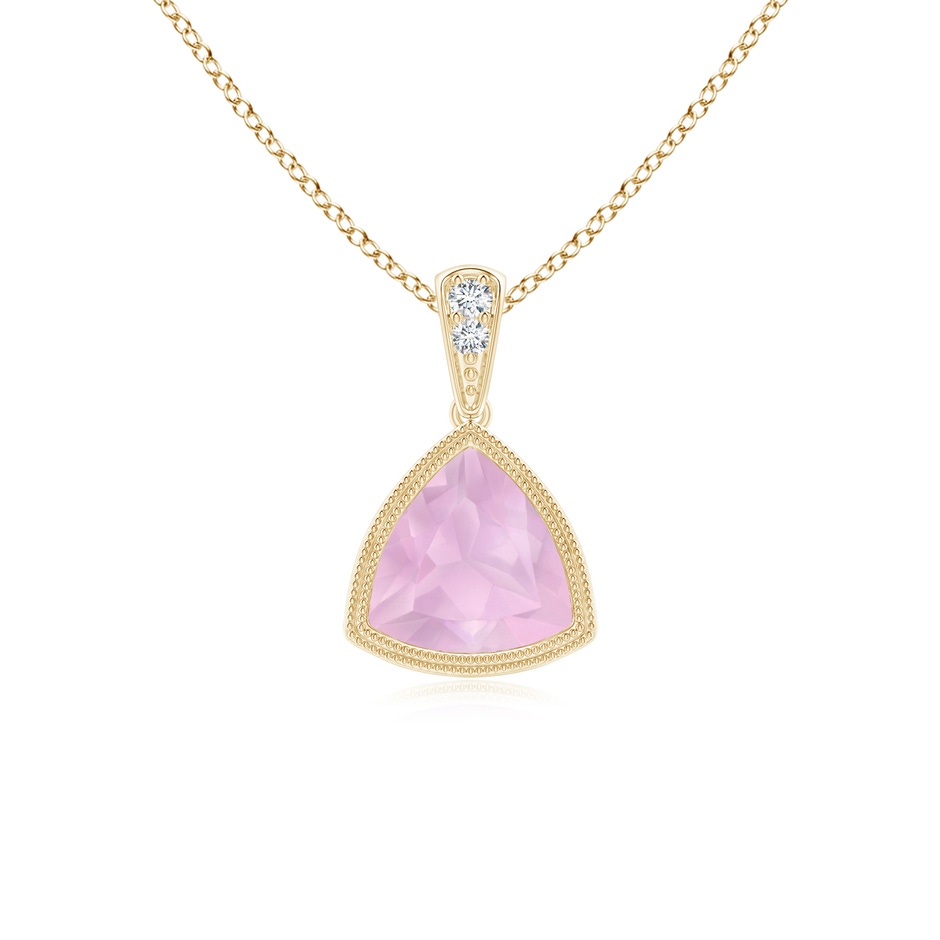 6mm AAAA Bezel-Set Trillion Rose Quartz Pendant with Milgrain in Yellow Gold 